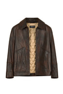 Garcia Kadın Kahverengi Gömlek Yaka Oversize Deri Ceket | Derimod