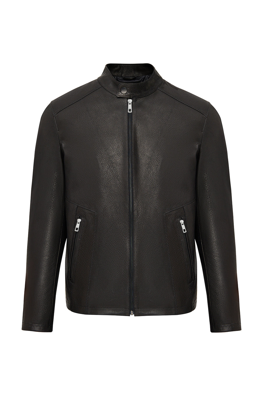 Insignia Men's Black Mandarin Collar Leather Jacket 25WGD65814T | Derimod