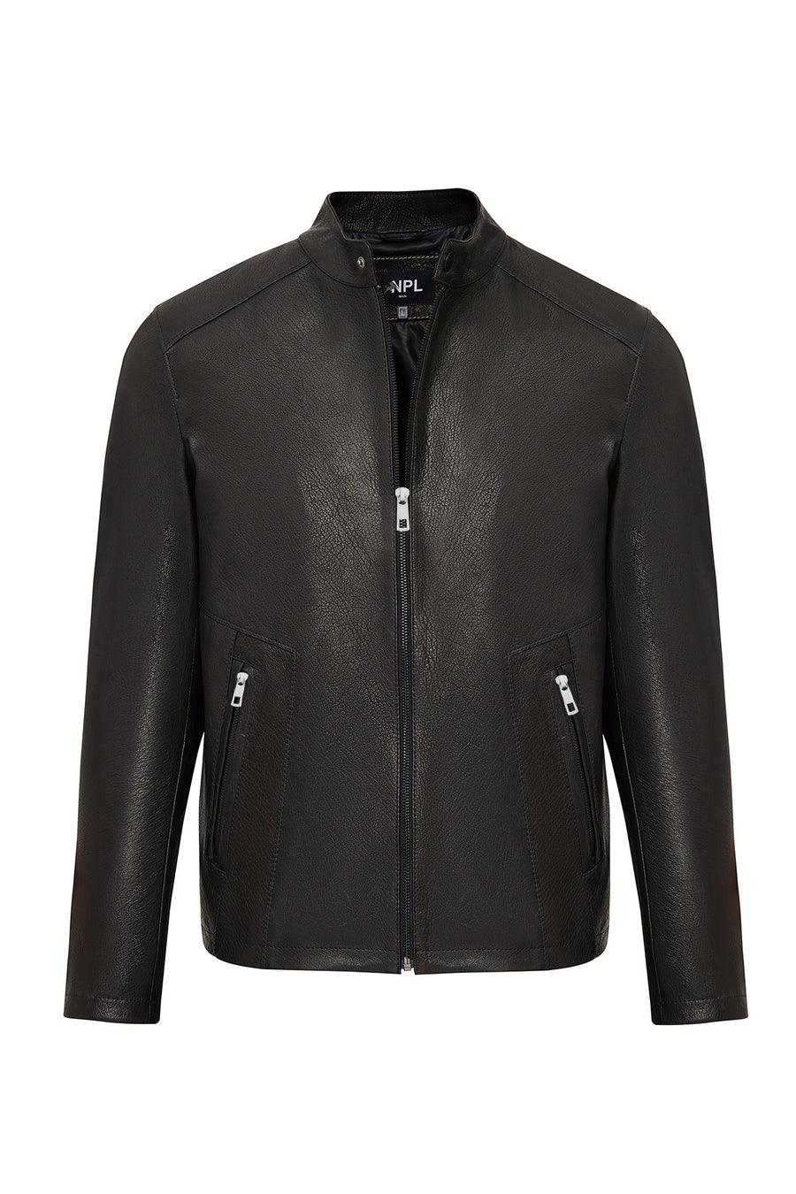 Insignia Men's Black Mandarin Collar Leather Jacket
