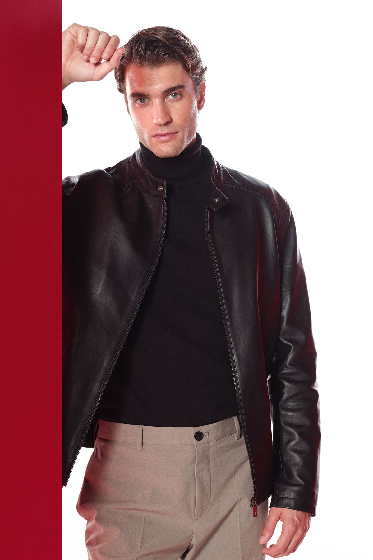 Insignia Men Black Stand Collar Leather Jacket 25WGD6581U4 | Derimod