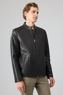 Insignia Men Black Stand Collar Leather Jacket | Derimod