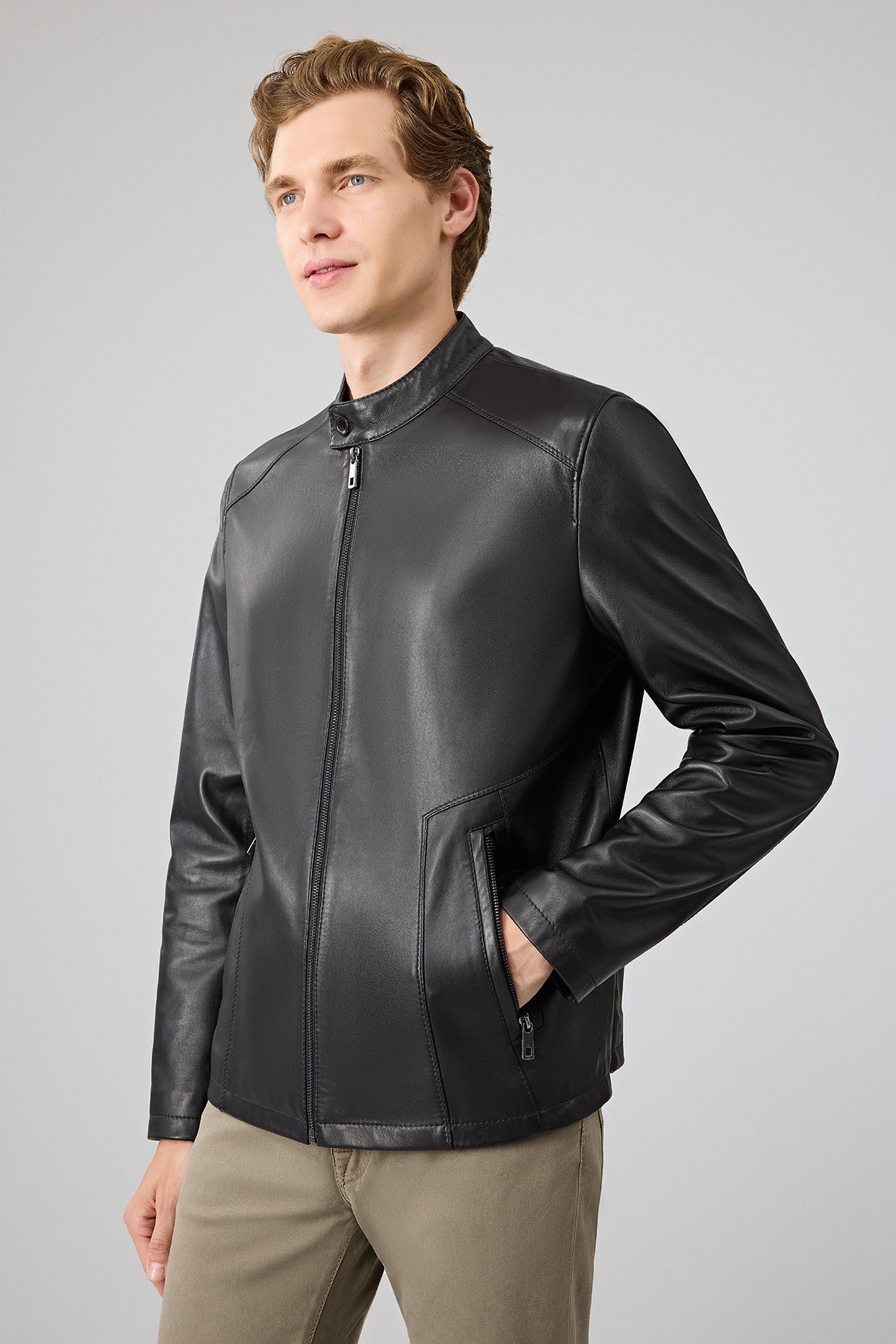 Insignia Erkek Siyah Hakim Yaka Deri Ceket