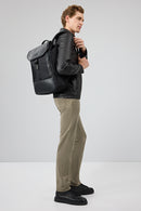 Insignia Men Black Stand Collar Leather Jacket | Derimod