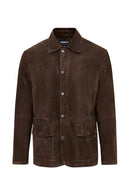Salah Men's Tan Shirt Collar Suede Leather Jacket | Derimod