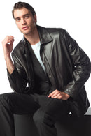 Salah Erkek Siyah Gömlek Yaka Deri Mont | Derimod