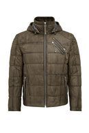 Wermer Men's Khaki Hooded Leather Jacket | Derimod