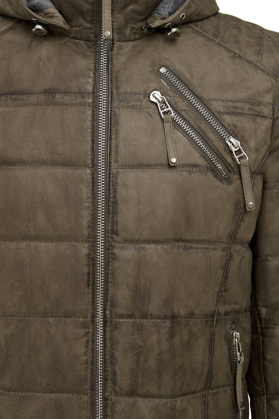 Wermer Men's Khaki Hooded Leather Jacket
