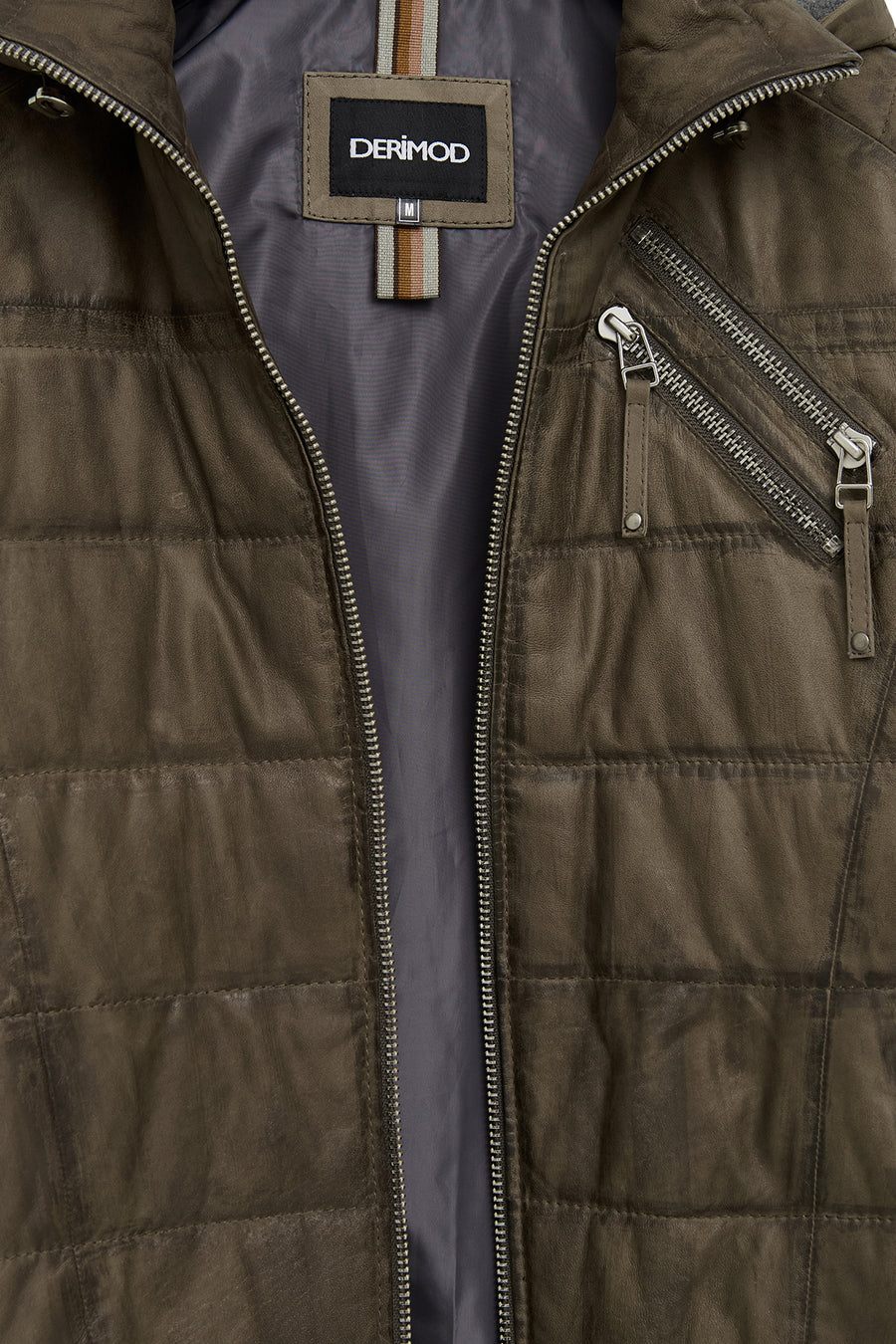 Wermer Men's Khaki Hooded Leather Jacket