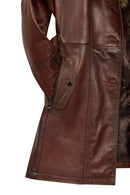 Rhoda(Plus) Kadın Kahverengi Geniş Kalıp Yaka Kürklü Deri Kaban | Derimod