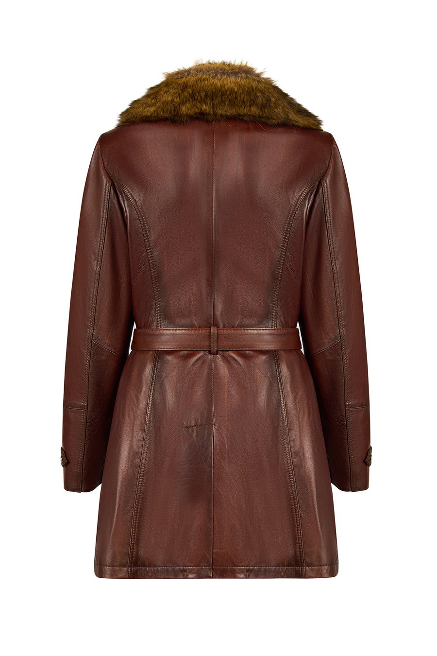 Rhoda(Plus) Woman Brown Loose-Fit Fur-Collar Leather Coat