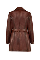 Rhoda(Plus) Kadın Kahverengi Geniş Kalıp Yaka Kürklü Deri Kaban | Derimod