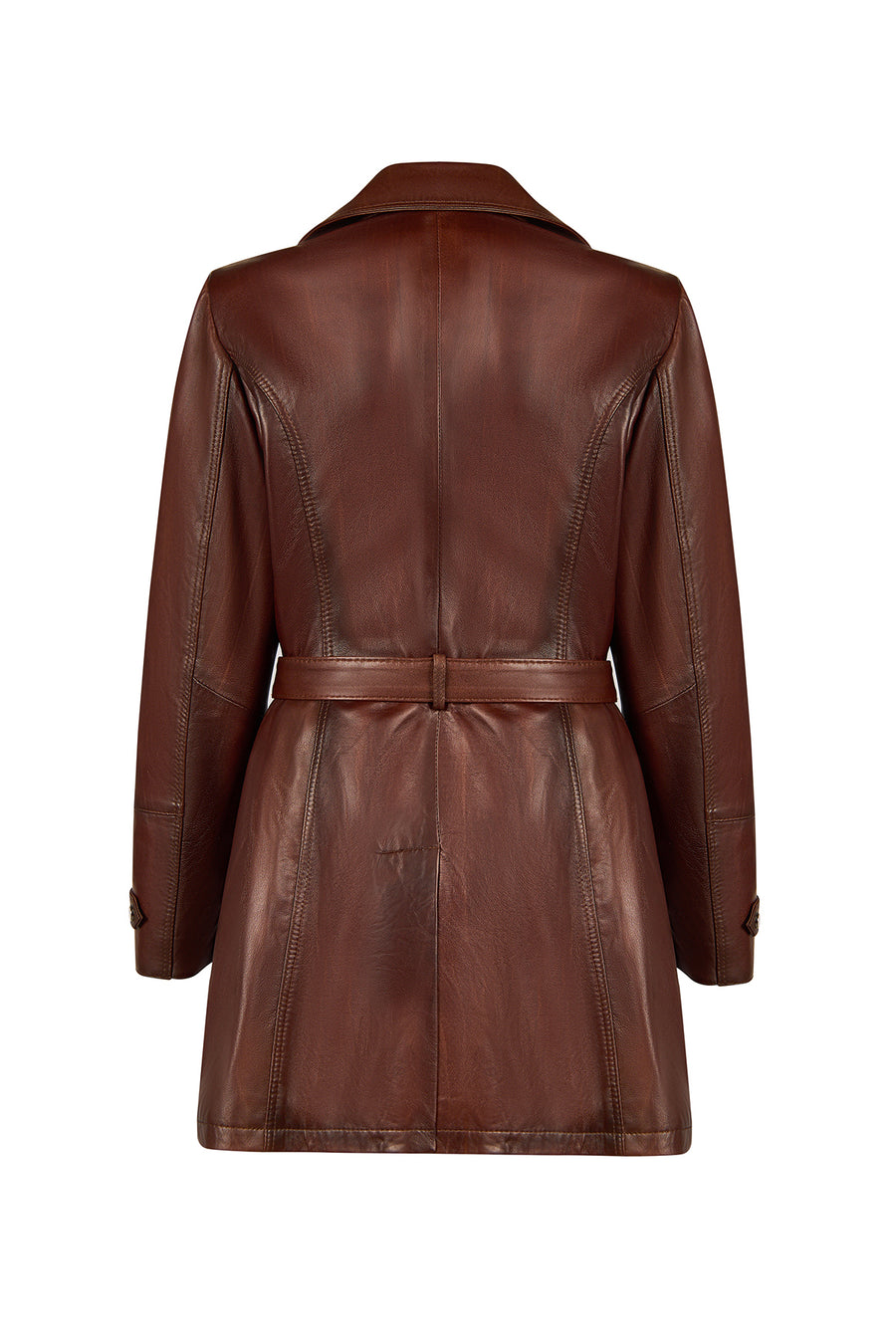 Rhoda(Plus) Woman Brown Loose-Fit Fur-Collar Leather Coat