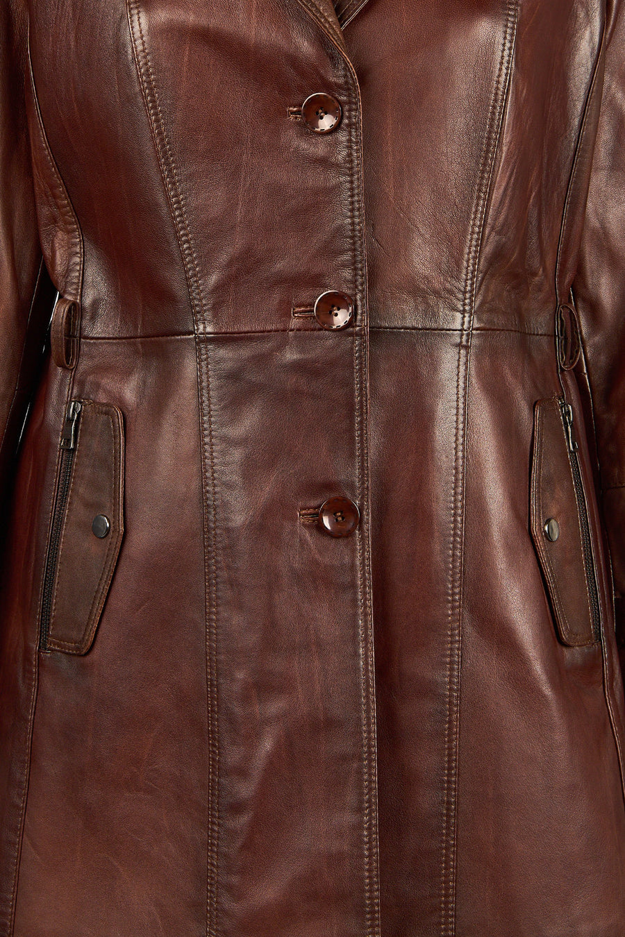 Rhoda(Plus) Woman Brown Loose-Fit Fur-Collar Leather Coat