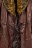 Rhoda(Plus) Kadın Kahverengi Geniş Kalıp Yaka Kürklü Deri Kaban | Derimod