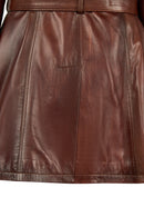 Rhoda(Plus) Kadın Kahverengi Geniş Kalıp Yaka Kürklü Deri Kaban | Derimod