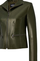 Amy Women's Green Lapel Leather Jacket | Derimod
