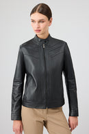 Tina Kadın Siyah Hakim Yaka Deri Ceket | Derimod