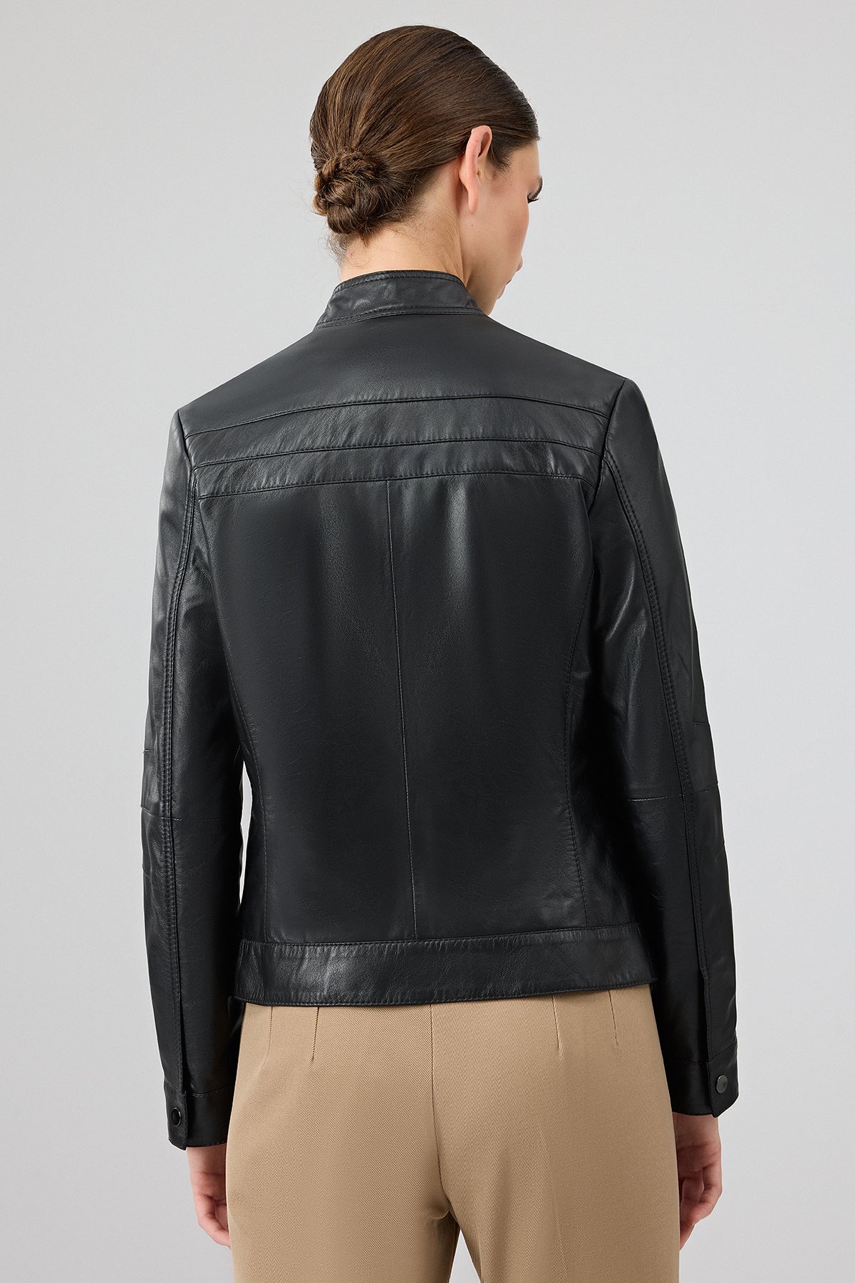 Tina Kadın Siyah Hakim Yaka Deri Ceket