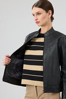 Tina Kadın Siyah Hakim Yaka Deri Ceket | Derimod