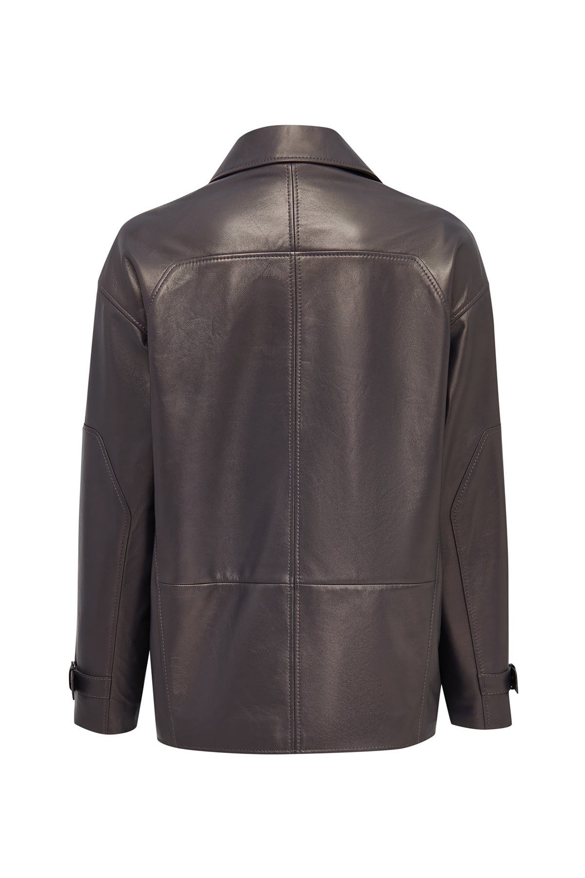 Rosalin Kadın Gri Gömlek Yaka Oversize Deri Mont