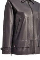 Rosalin Kadın Gri Gömlek Yaka Oversize Deri Mont | Derimod