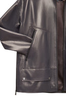 Rosalin Kadın Gri Gömlek Yaka Oversize Deri Mont | Derimod