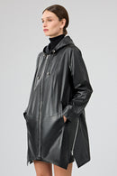 Daniela Kadın Siyah Kapüşonlu Oversize Deri Kaban | Derimod