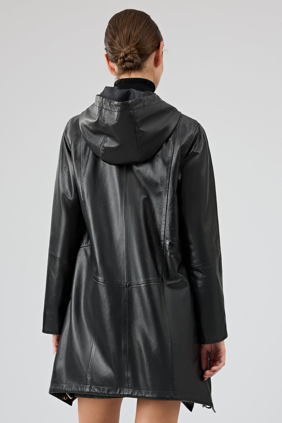 Daniela Women's Black Hooded Oversize Leather Coat