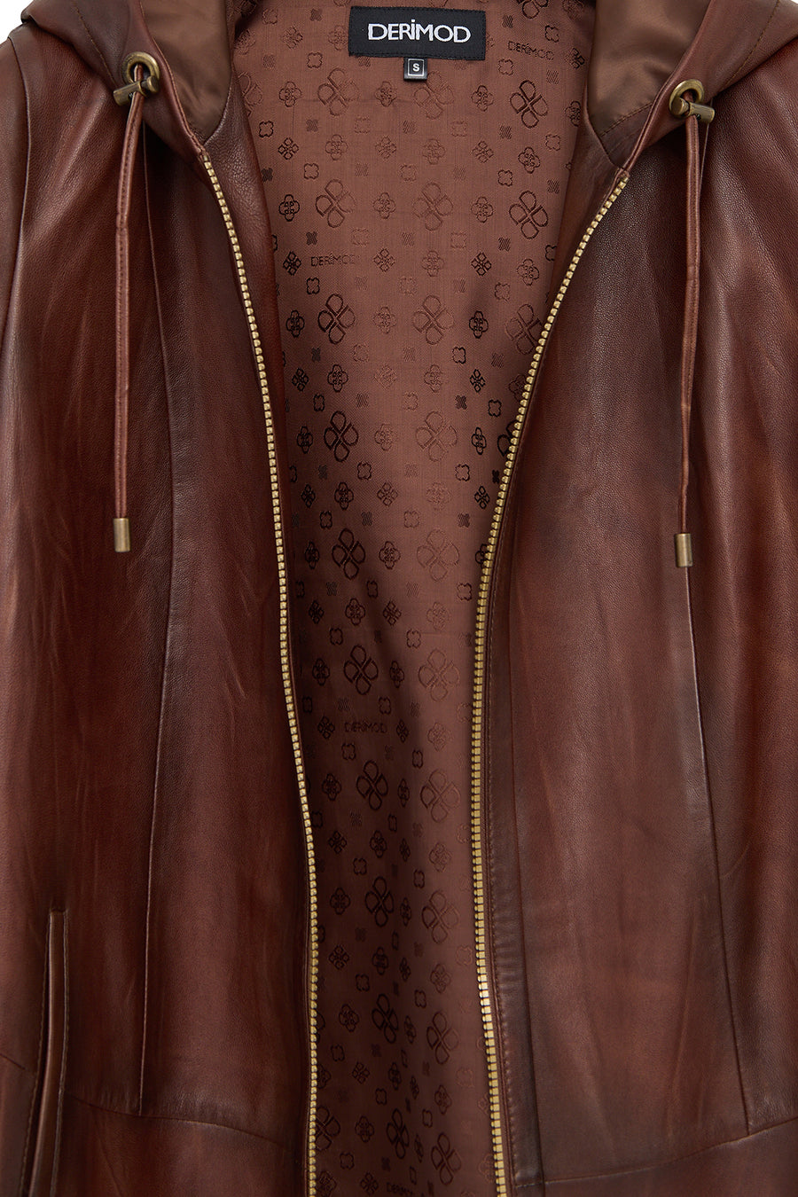 Daniela Women's Brown Hooded Long Oversize Leather Coat