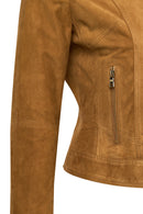 Kylie Kadın Camel Hakim Yaka Kısa Süet Deri Ceket | Derimod