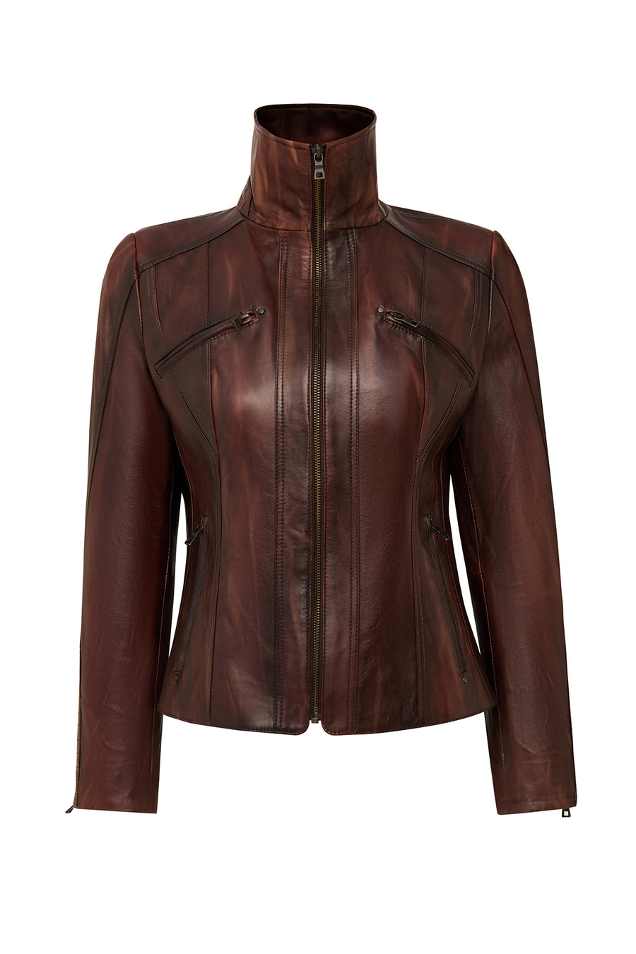 Janet Woman Brown Short Leather Jacket