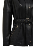 Hillary Kadın Siyah Yaka Kürklü Kapüşonlu Deri Mont | Derimod