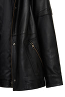 Hillary Kadın Siyah Yaka Kürklü Kapüşonlu Deri Mont | Derimod