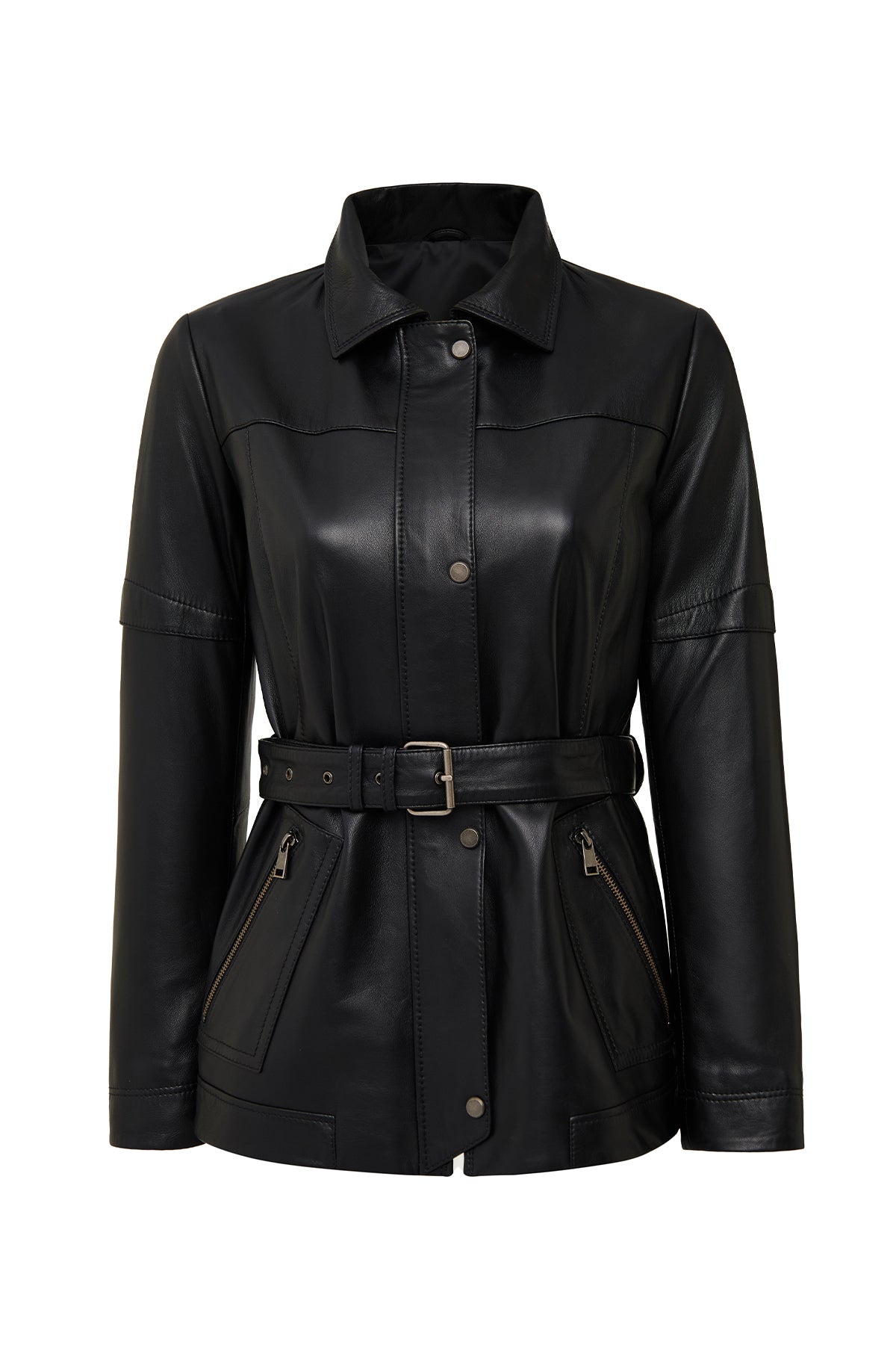 Hillary Kadın Siyah Yaka Kürklü Kapüşonlu Deri Mont