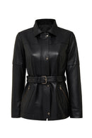 Hillary Kadın Siyah Yaka Kürklü Kapüşonlu Deri Mont | Derimod