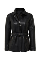 Hillary Kadın Siyah Yaka Kürklü Kapüşonlu Deri Mont | Derimod