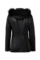 Hillary Kadın Siyah Yaka Kürklü Kapüşonlu Deri Mont | Derimod