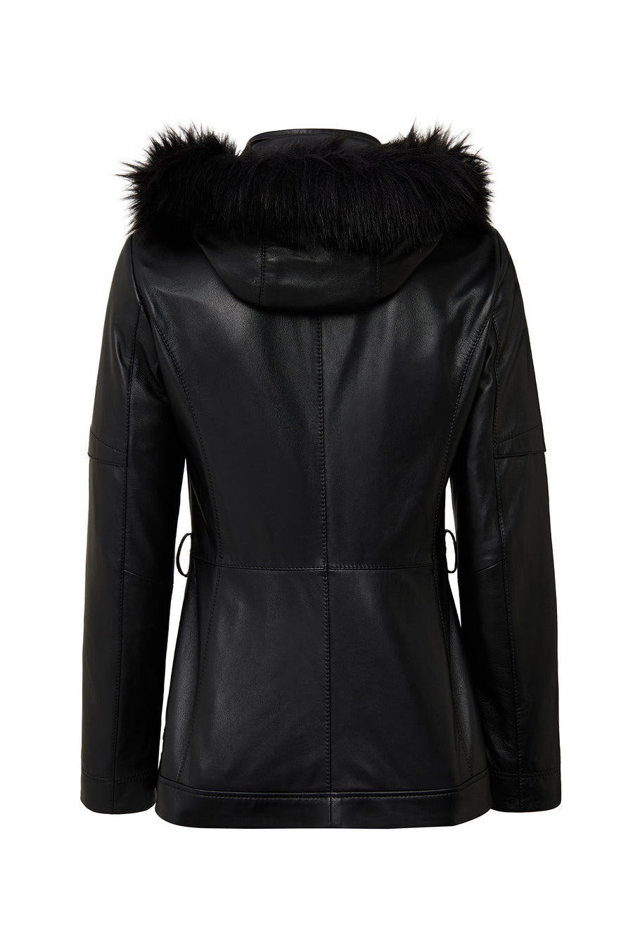 Hillary Women's Black Collar Fur Hooded Leather Coat