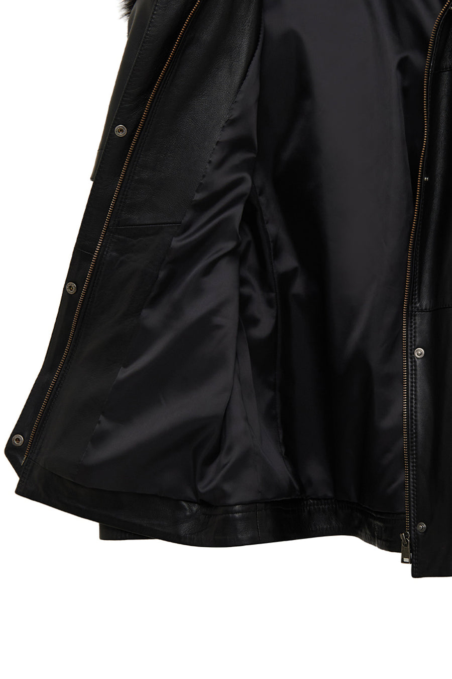 Hillary Women's Black Collar Fur Hooded Leather Coat