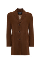 Emma Women's Brown Suede Leather Coat | Derimod