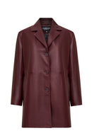 Emma Women's Burgundy Long Leather Coat | Derimod