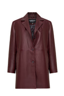 Emma Women's Burgundy Long Leather Coat | Derimod