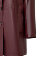 Emma Women's Burgundy Long Leather Coat | Derimod