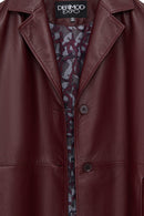 Emma Women's Burgundy Long Leather Coat | Derimod