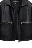 Dolores Kadın Siyah Devrik Yaka Kısa Deri Ceket | Derimod