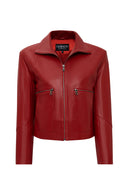 Dolores Women's Red Slant Collar Oversize Leather Jacket | Derimod
