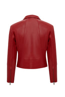 Dolores Women's Red Slant Collar Oversize Leather Jacket | Derimod
