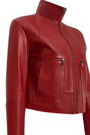 Dolores Women's Red Slant Collar Oversize Leather Jacket | Derimod