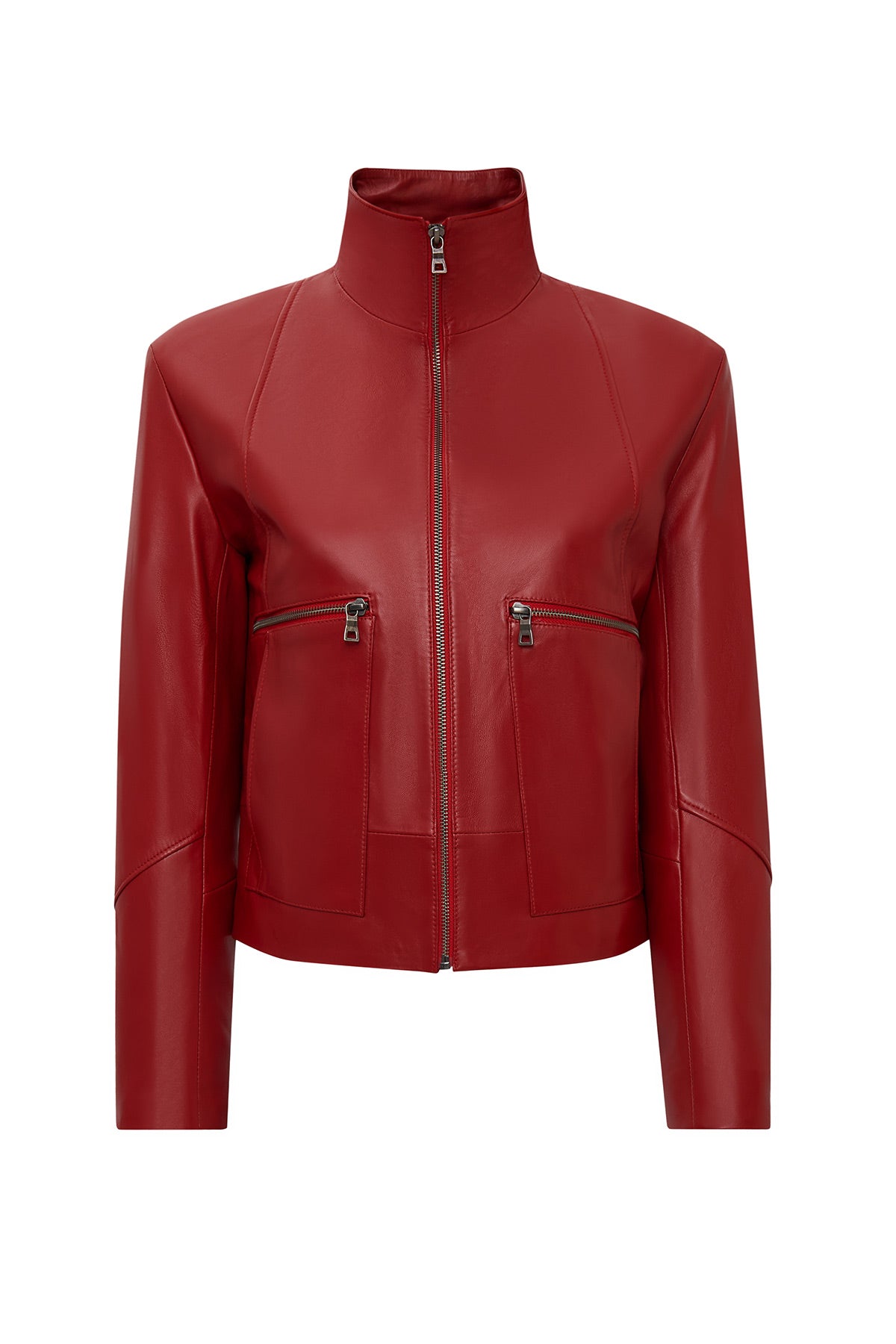 Dolores Kadın Kırmızı Devrik Yaka Oversize Deri Ceket