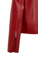 Dolores Women's Red Slant Collar Oversize Leather Jacket | Derimod